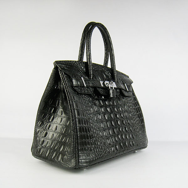 Replica Hermes Birkin 30CM Crocodile Head Veins Bag Black 6088 On Sale